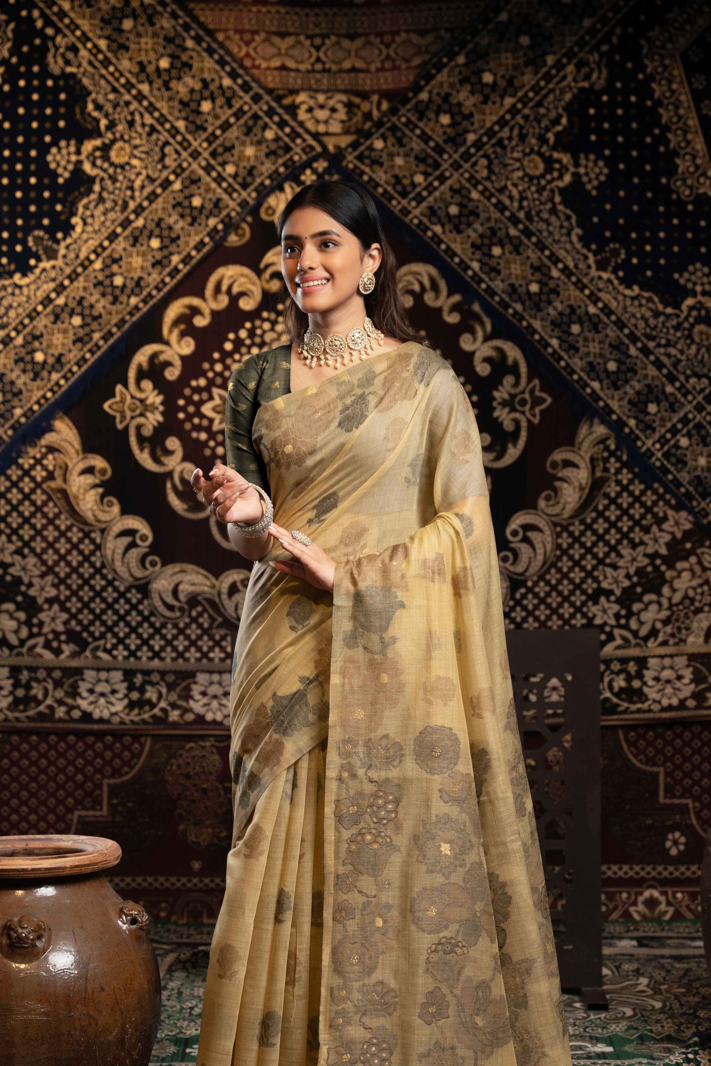 Beige Mul Cottan Silk Apoorva Jamdani Sarees