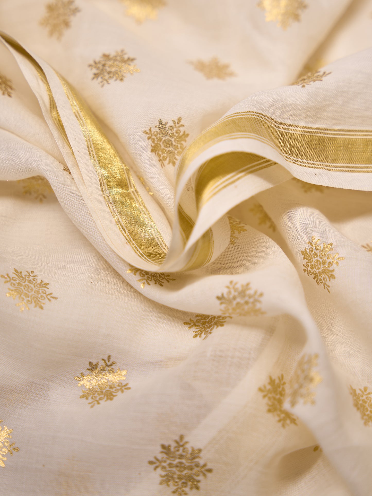 Viscose Saree with Golden Buti Dots and Elegant Golden Border