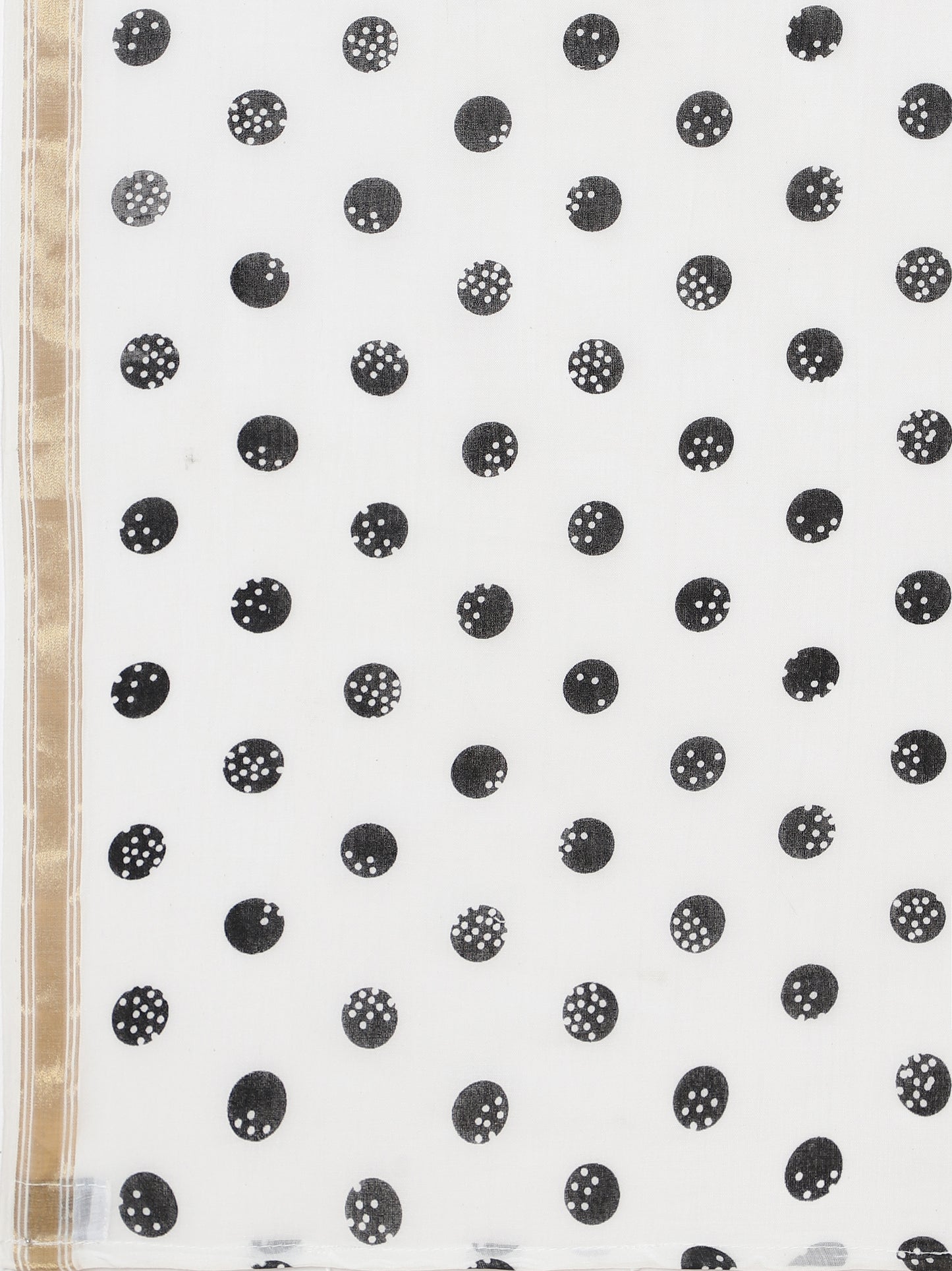 Viscose Saree with Black Dots and Golden Border