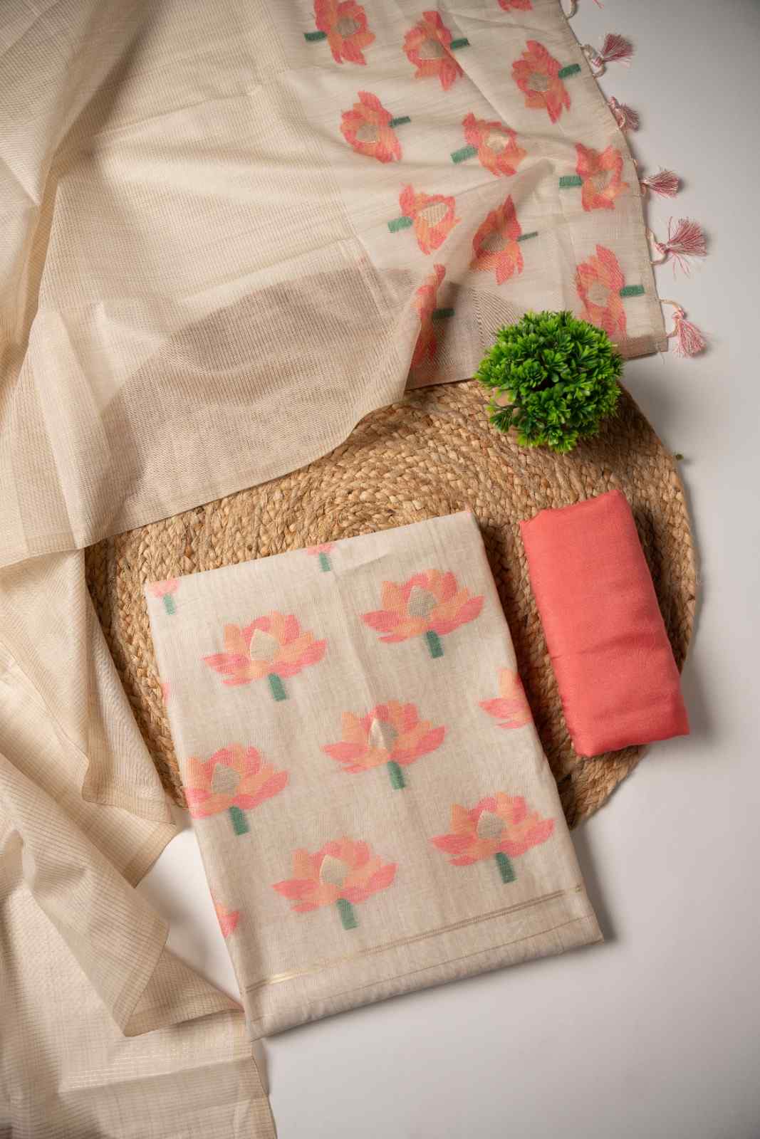 JAMDANI MUL COTTAN SILK 3piece Unstiched Suit- Top, Bottom & Dupatta