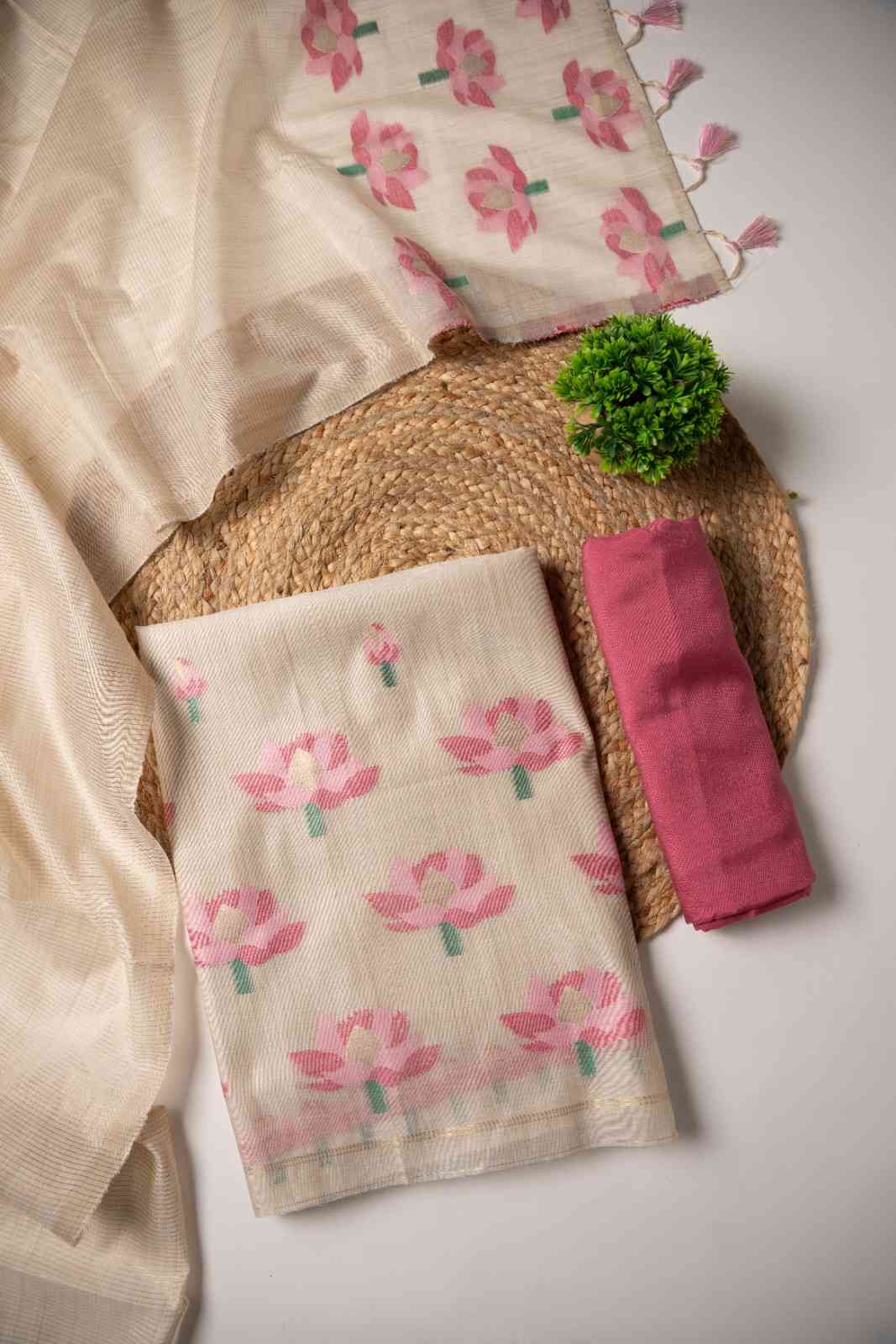 JAMDANI MUL COTTAN SILK 3piece Unstiched Suit- Top, Bottom & Dupatta