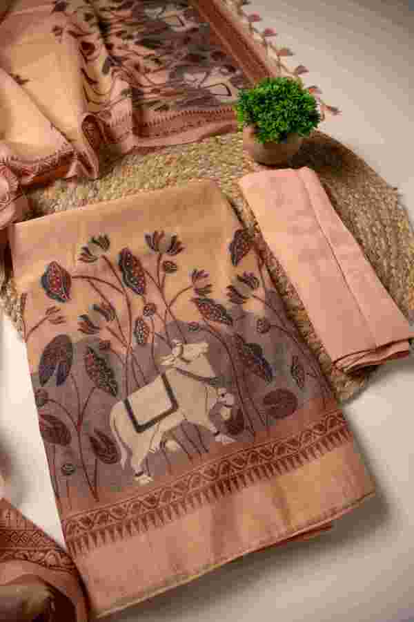 JAMDANI MUL COTTAN SILK 3piece Unstiched Suit- Top, Bottom & Dupatta
