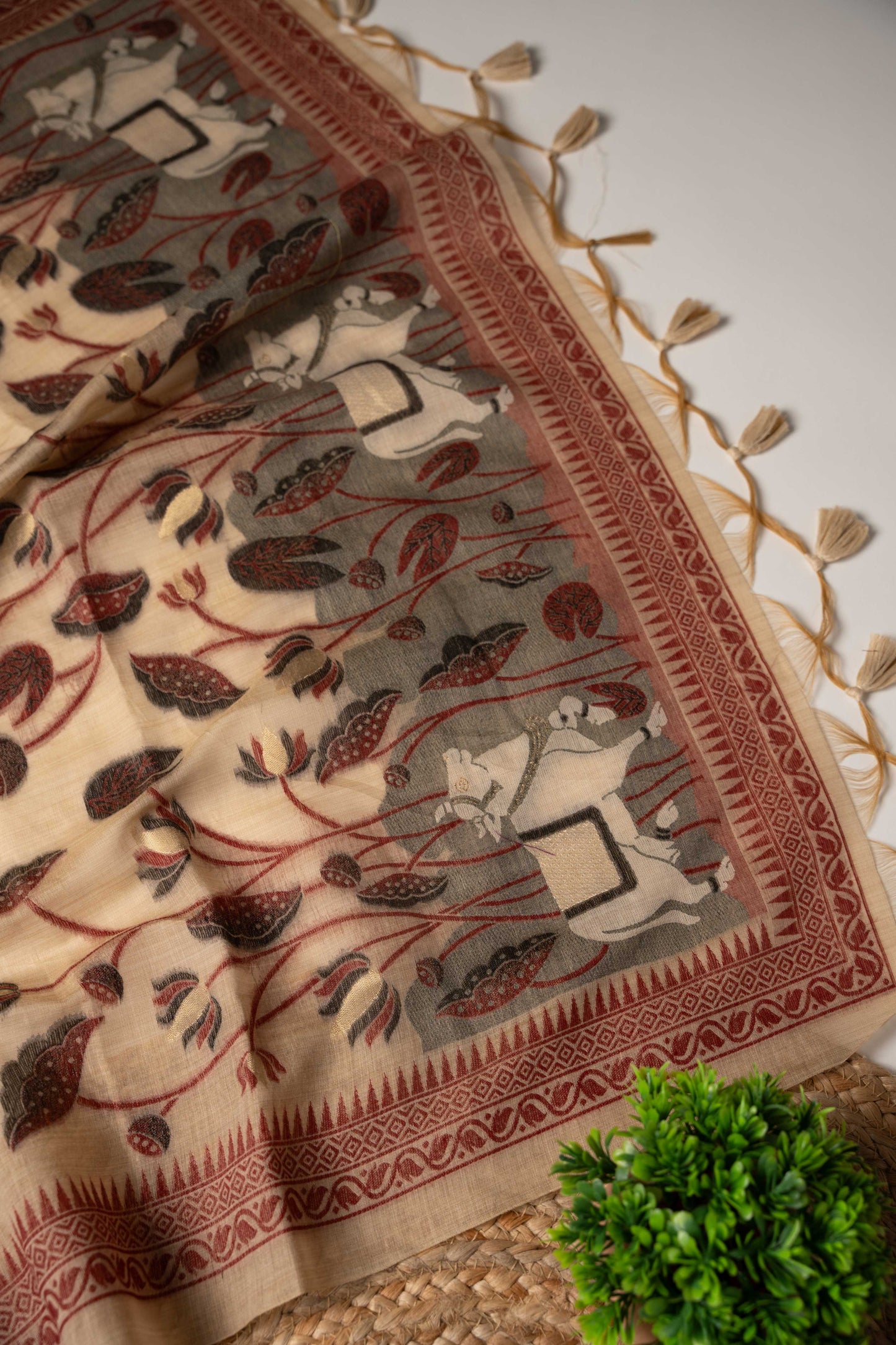JAMDANI MUL COTTAN SILK 3piece Unstiched Suit- Top, Bottom & Dupatta