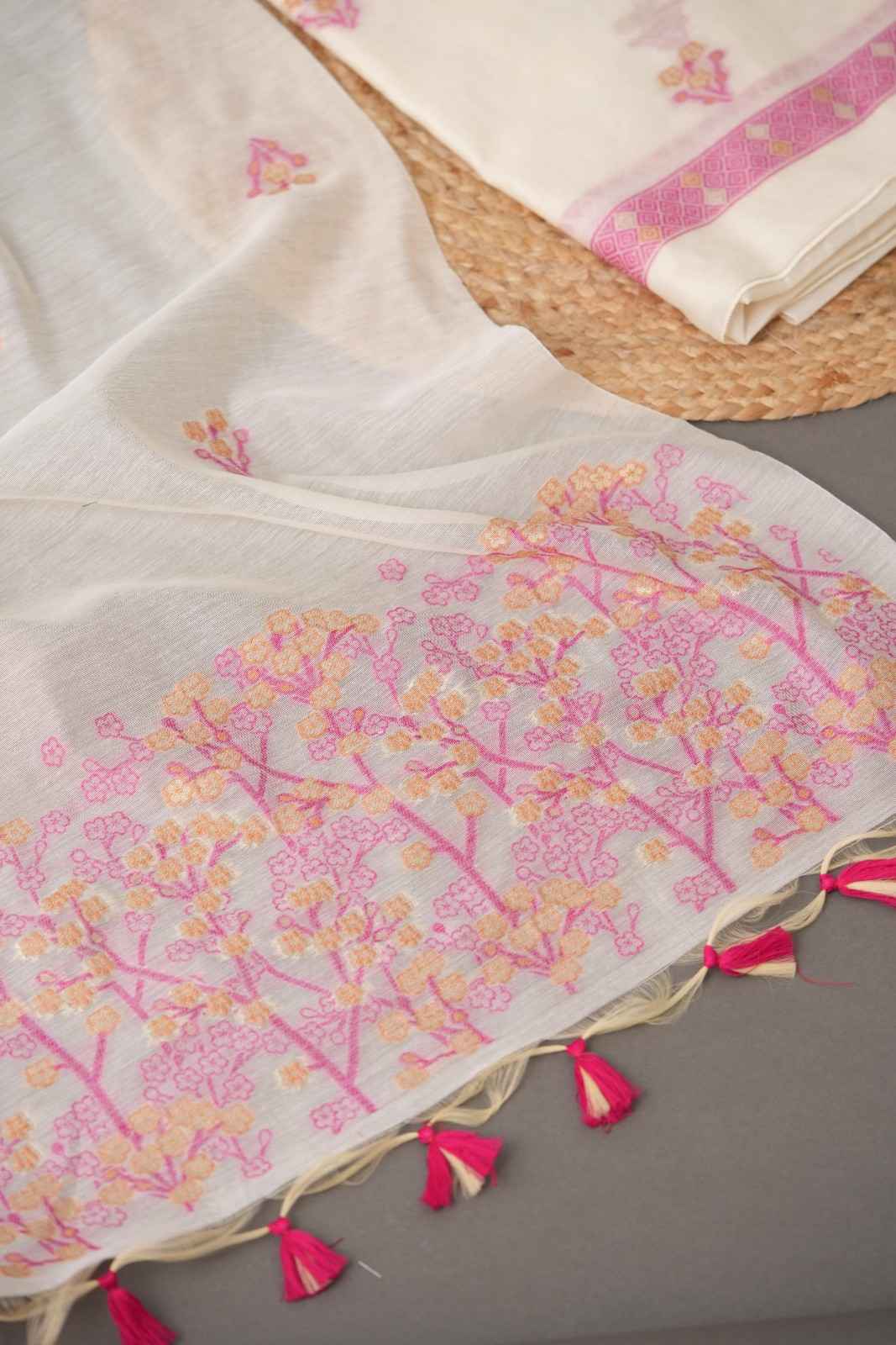 JAMDANI 3-Piece Unstitched Suit- Top, Bottom & Dupatta