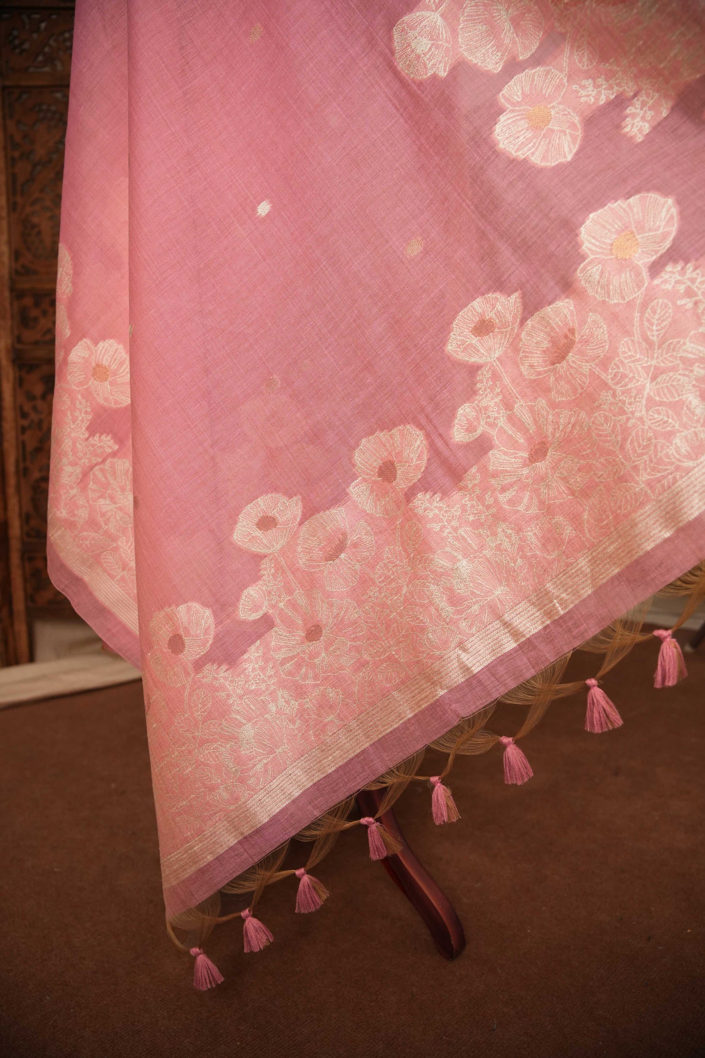 JAMDANI 3 piece suit(Top,Bottom & Dupatta) 2007 | Beige pink mul | Unstiched Suit