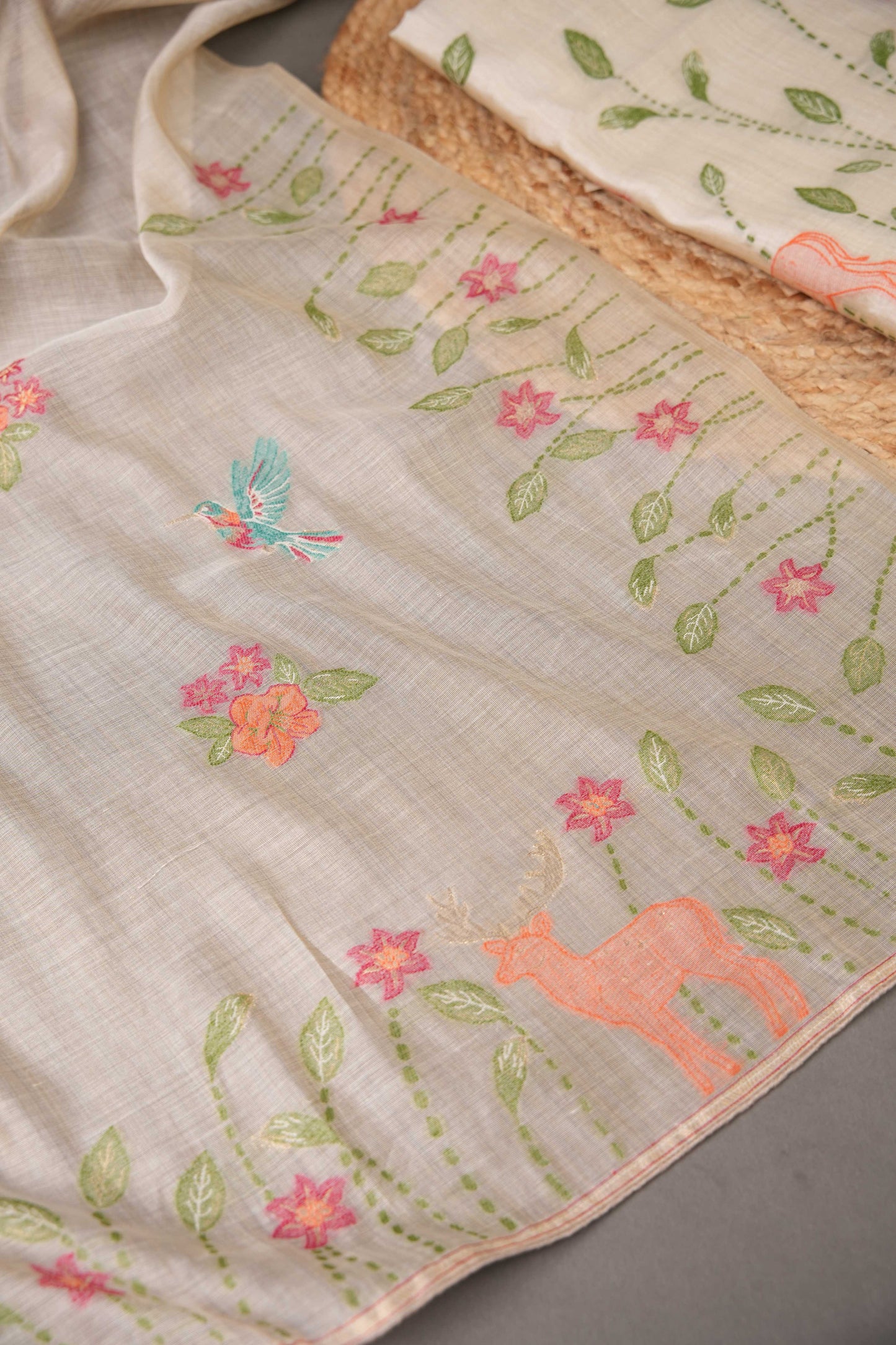 JAMDANI MUL COTTAN SILK 3piece Unstiched Suit- Top, Bottom & Dupatta.