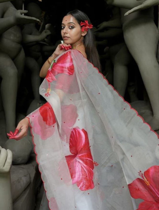 Printed Organza Aari Work Saree