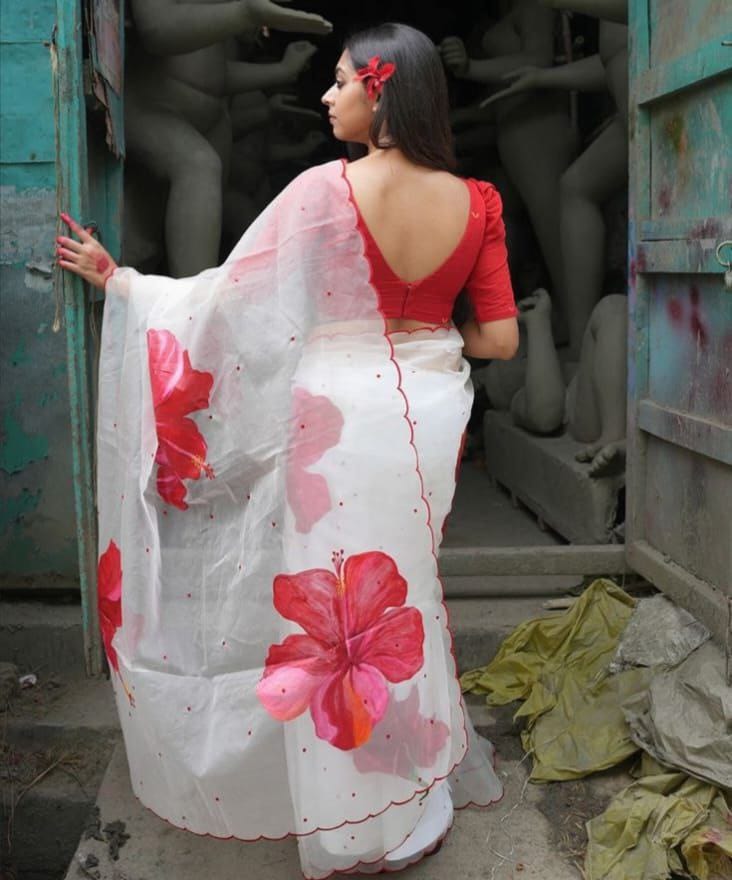 Printed Organza Aari Work Saree