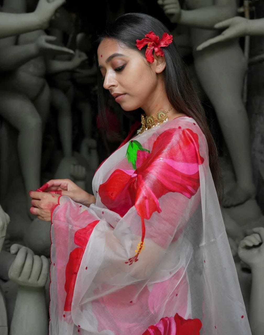 Printed Organza Aari Work Saree