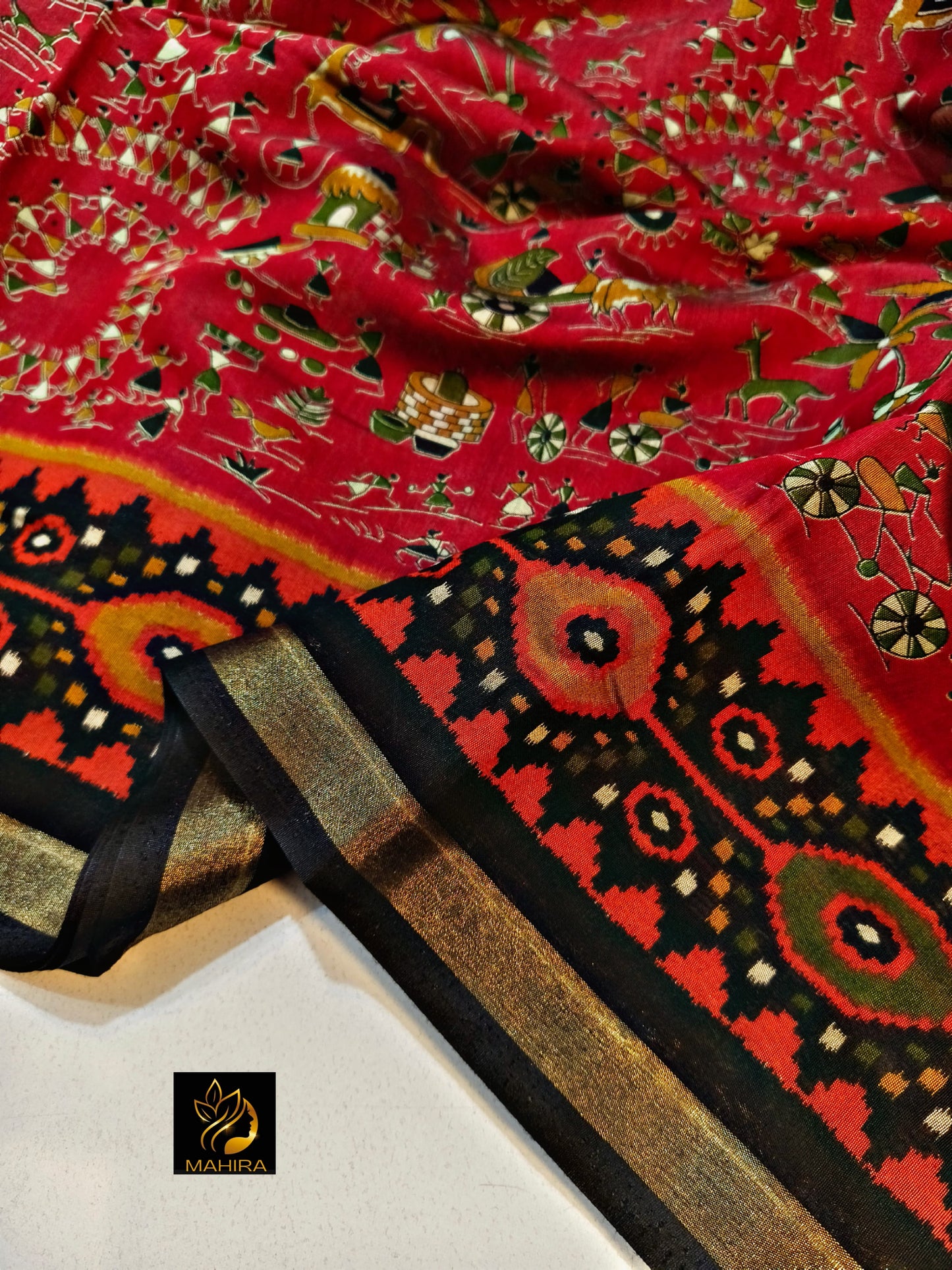 Katha Silk Saree with Golden Border