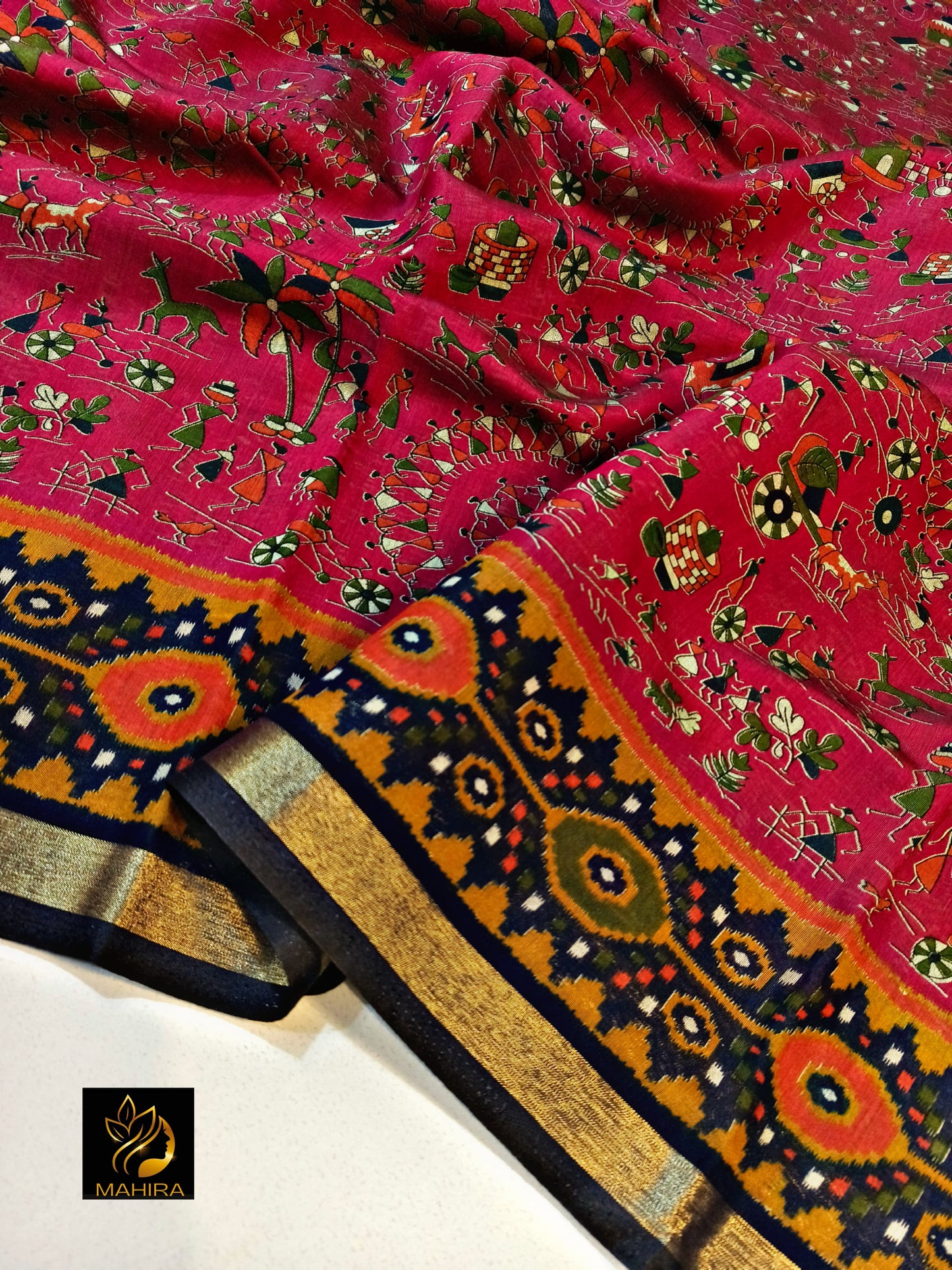 Katha Silk Saree with Golden Border