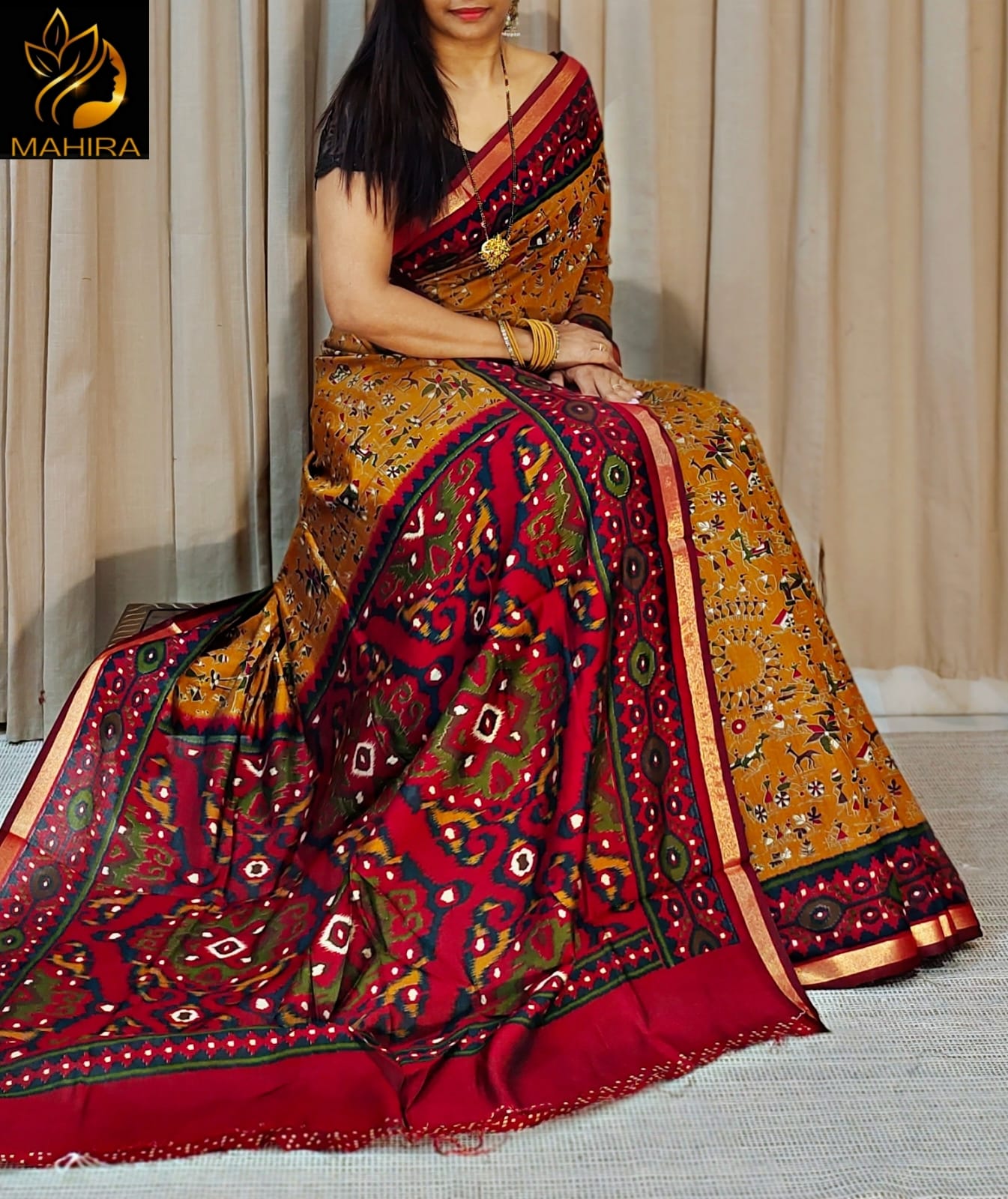 Katha Silk Saree with Golden Border