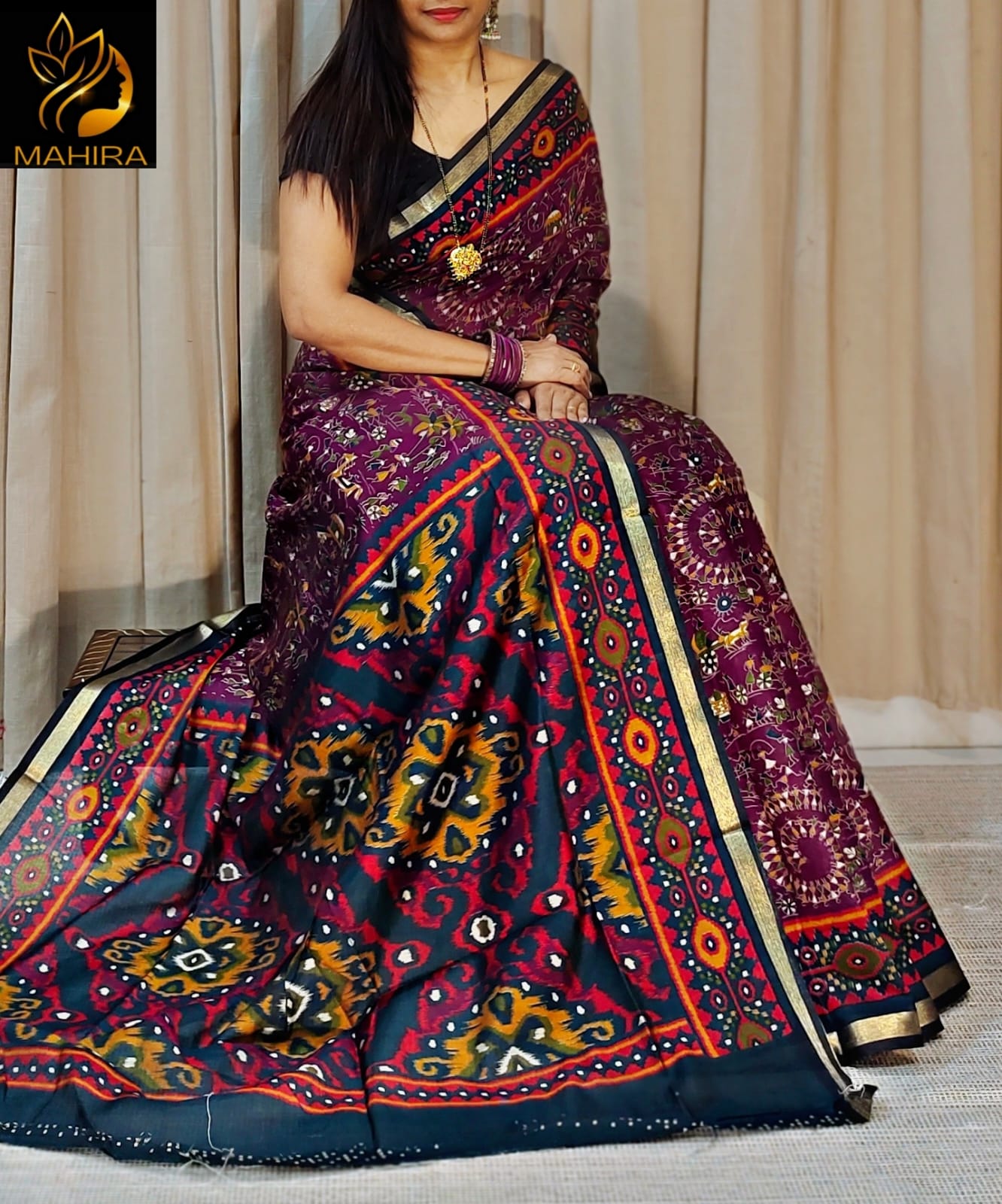 Katha Silk Saree with Golden Border