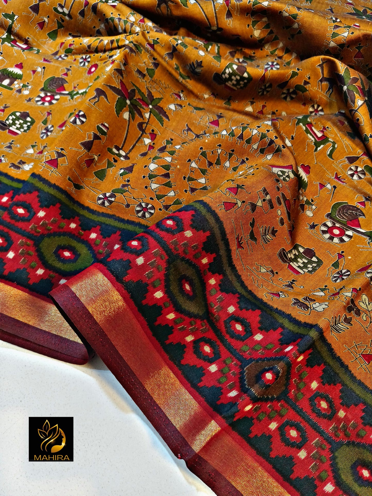 Katha Silk Saree with Golden Border