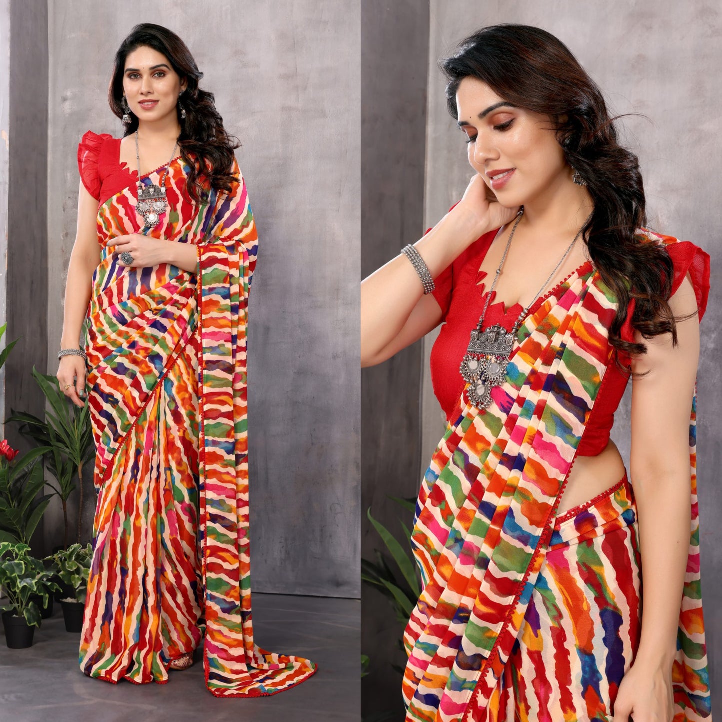 Dual-Toned Ikkat Silk Saree