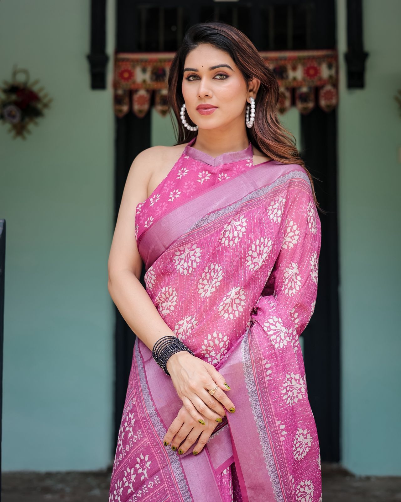 Pure Linen Saree with Tassels