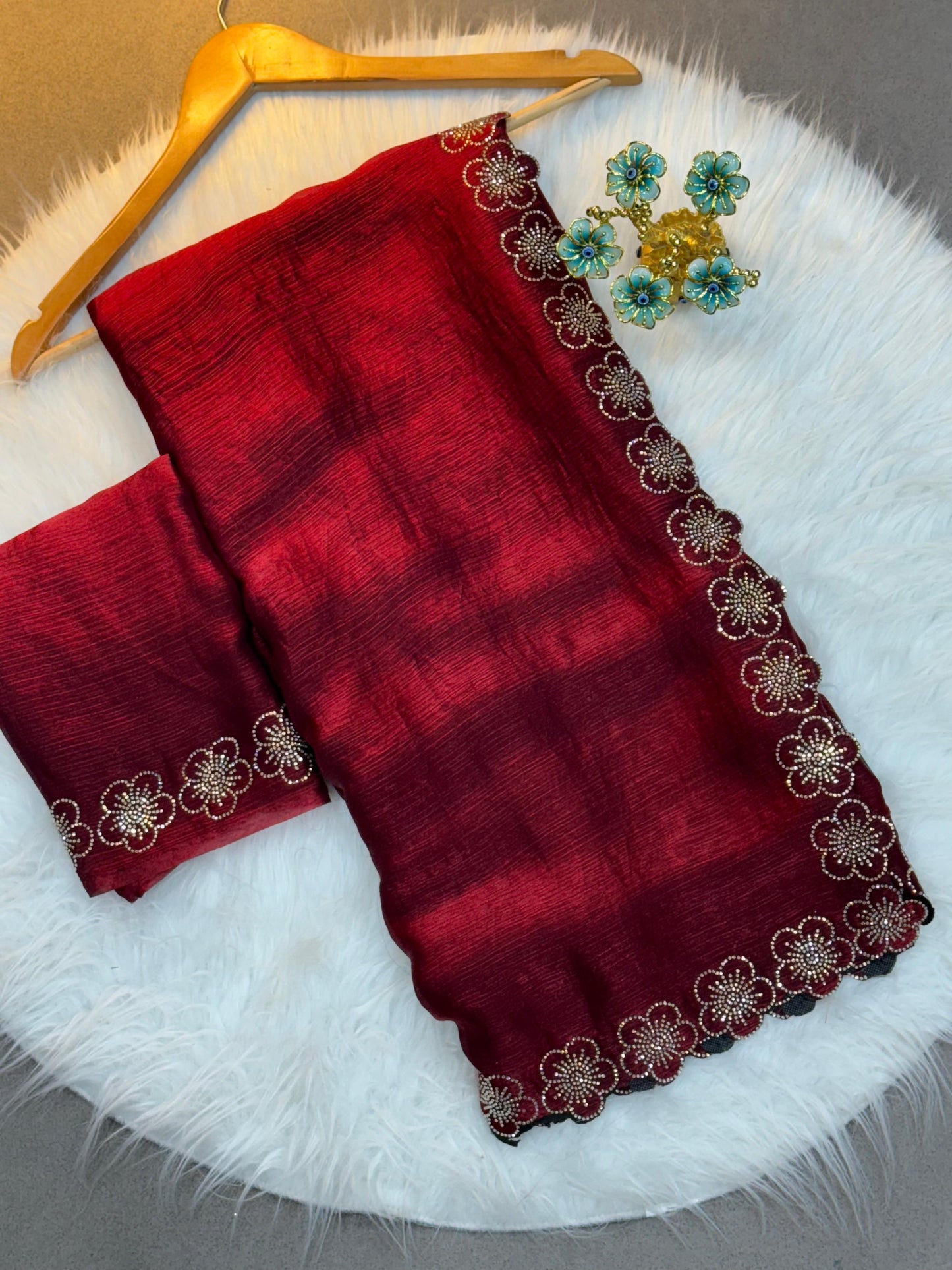 Flower Port Cut Dana Diamond Panel Work Tissue Saree