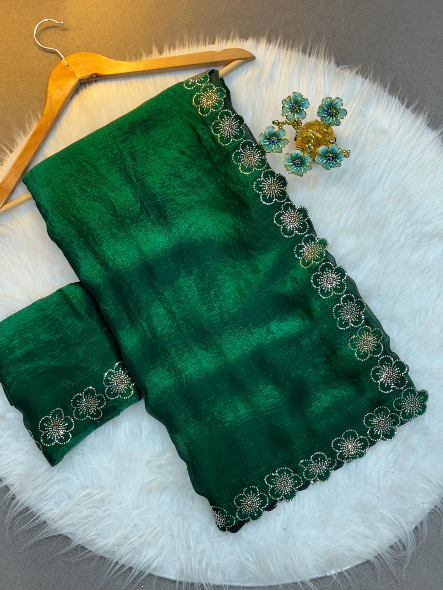 Flower Port Cut Dana Diamond Panel Work Tissue Saree