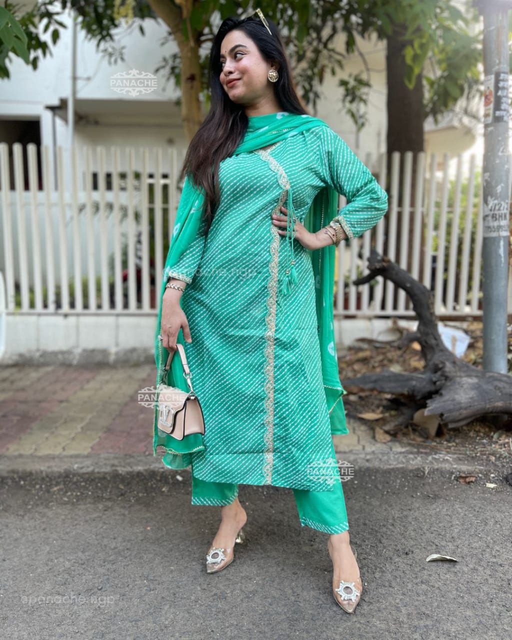 Cotton Lahariya Kurti Set