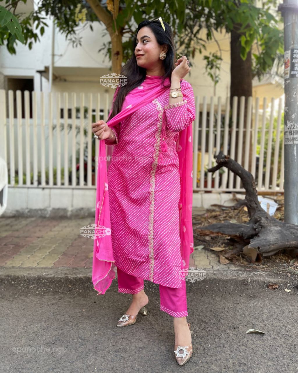 Cotton Lahariya Kurti Set