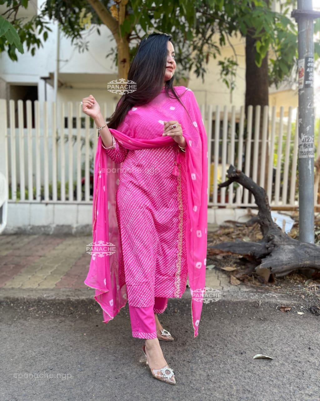 Cotton Lahariya Kurti Set