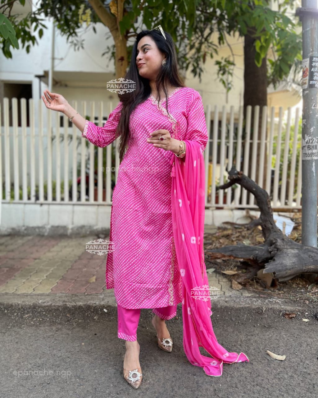 Cotton Lahariya Kurti Set