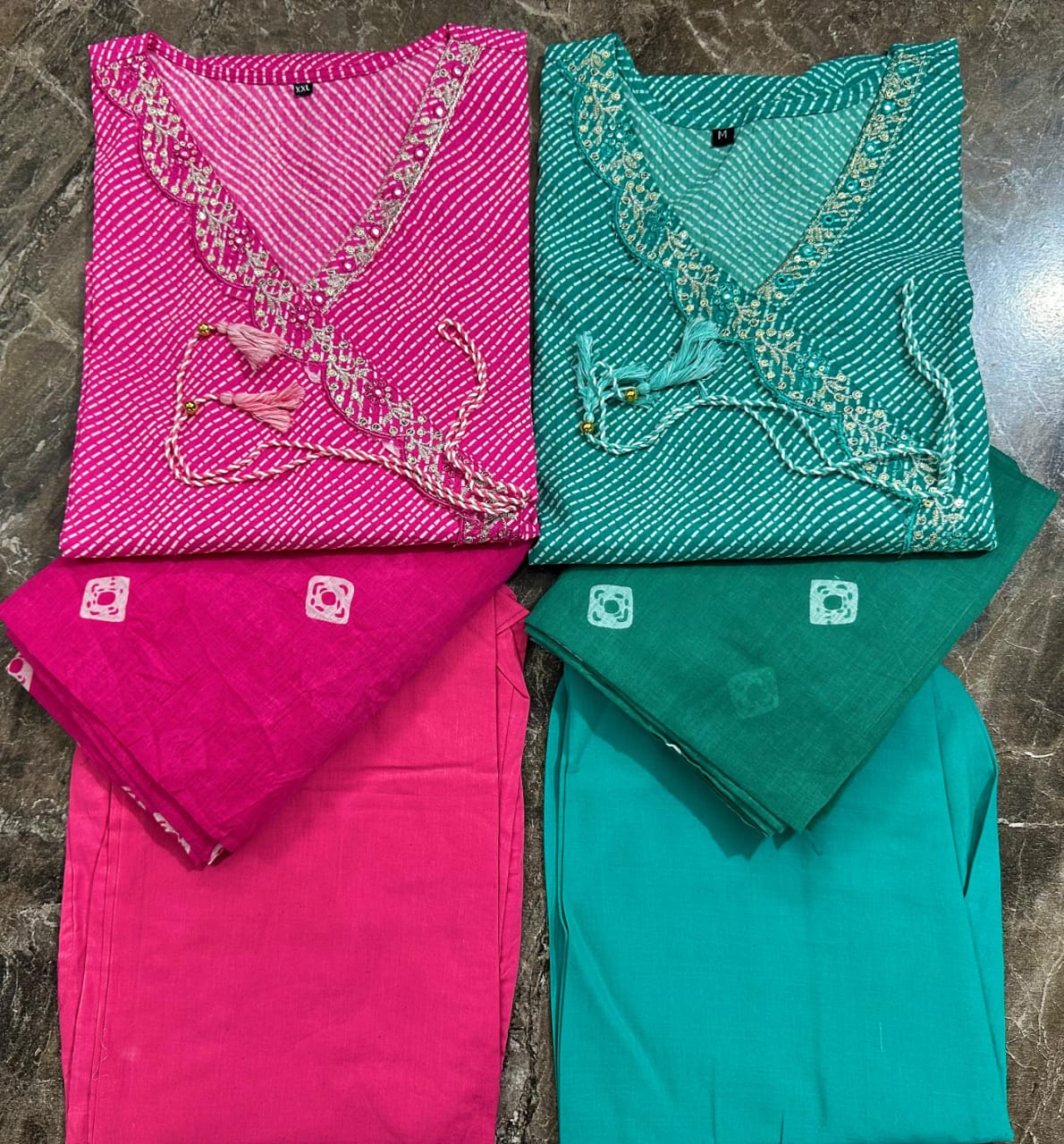 Cotton Lahariya Kurti Set