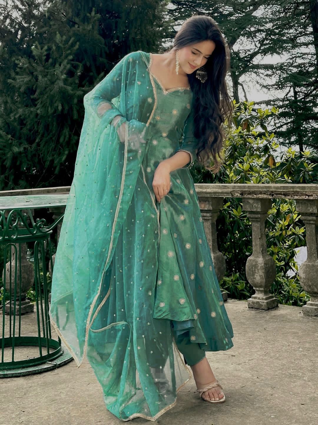 Anarkali Suit with Sequins & Dupatta