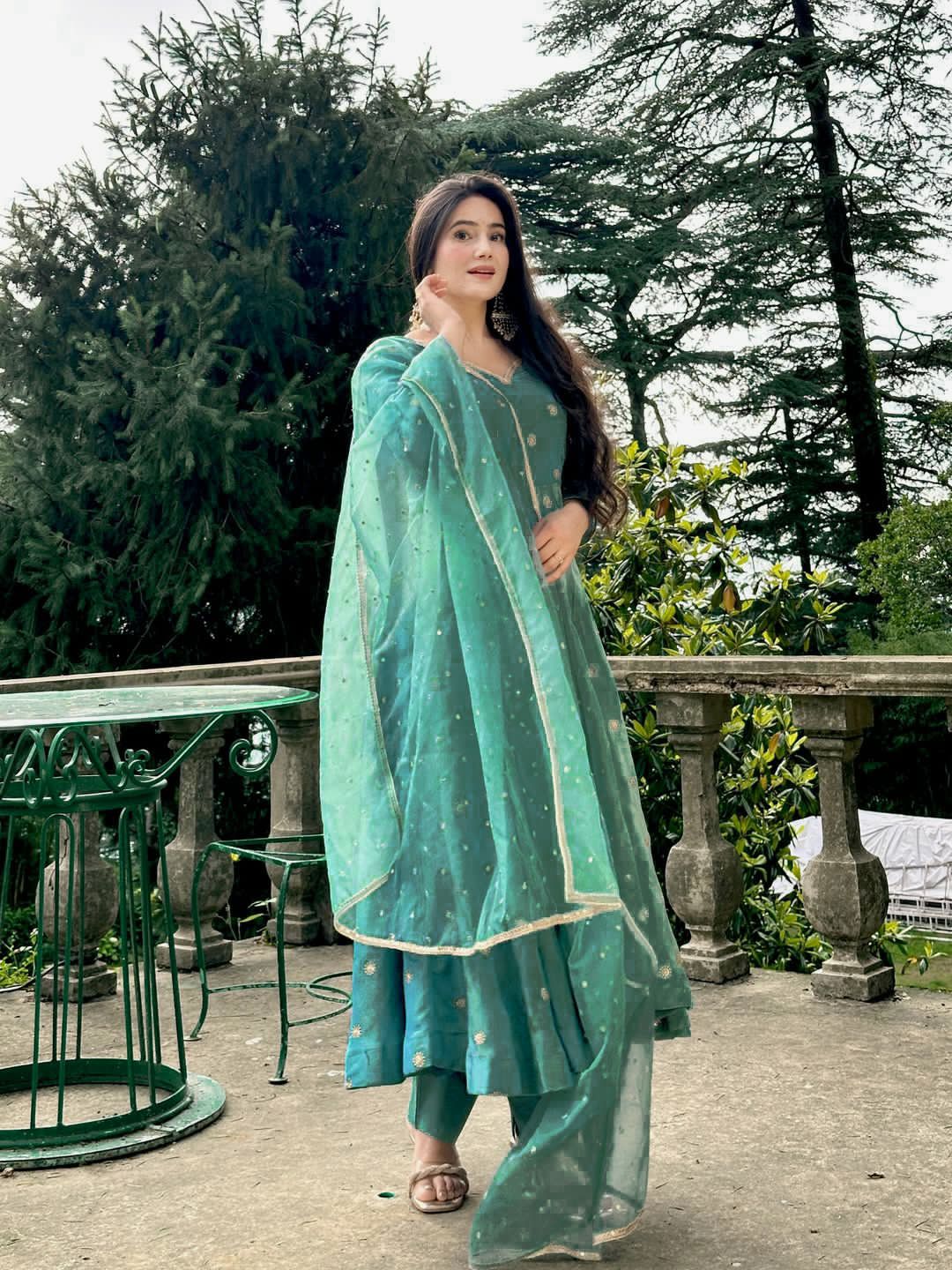 Anarkali Suit with Sequins & Dupatta
