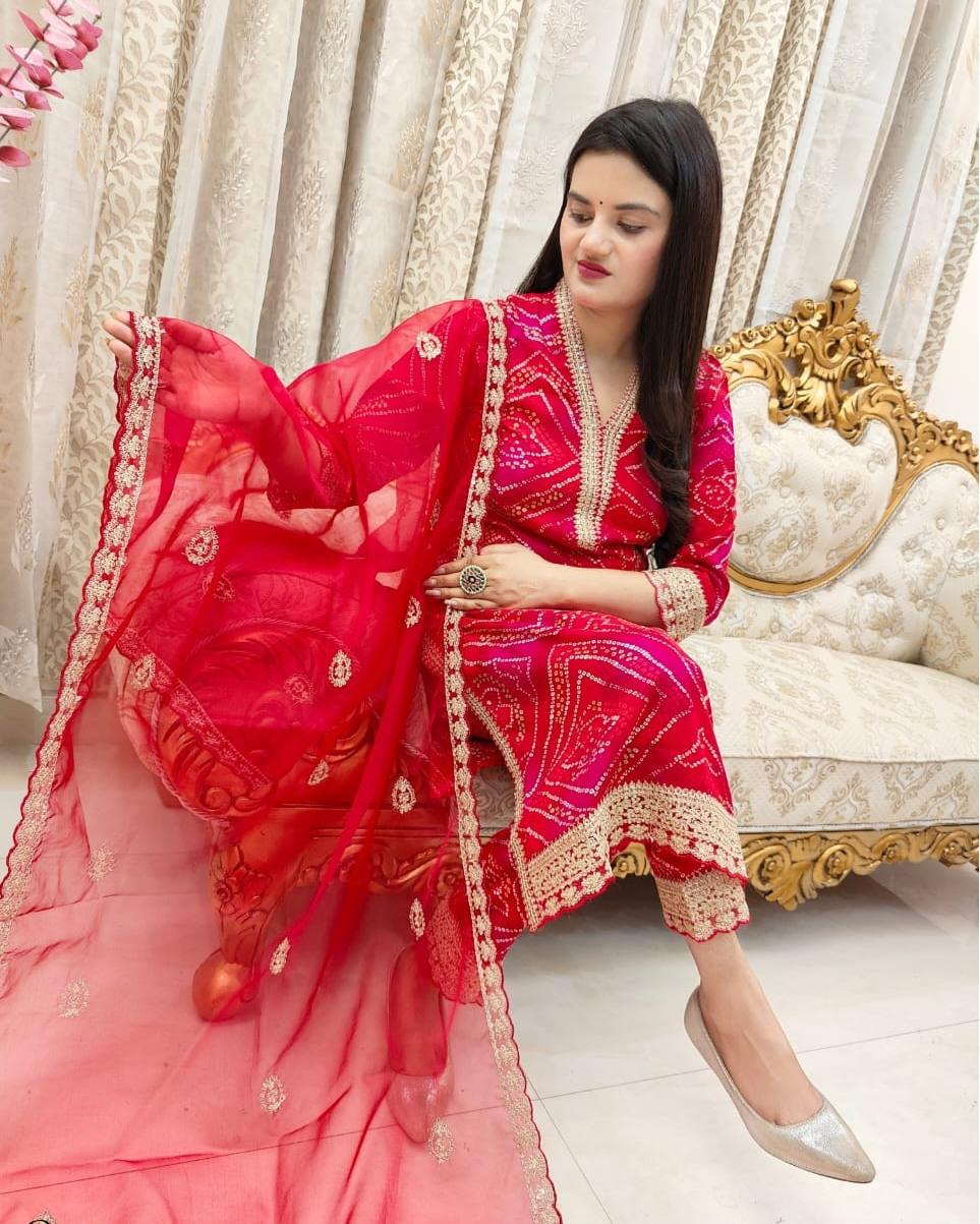 Exclusive Red Three-Piece Designer Kurta Set