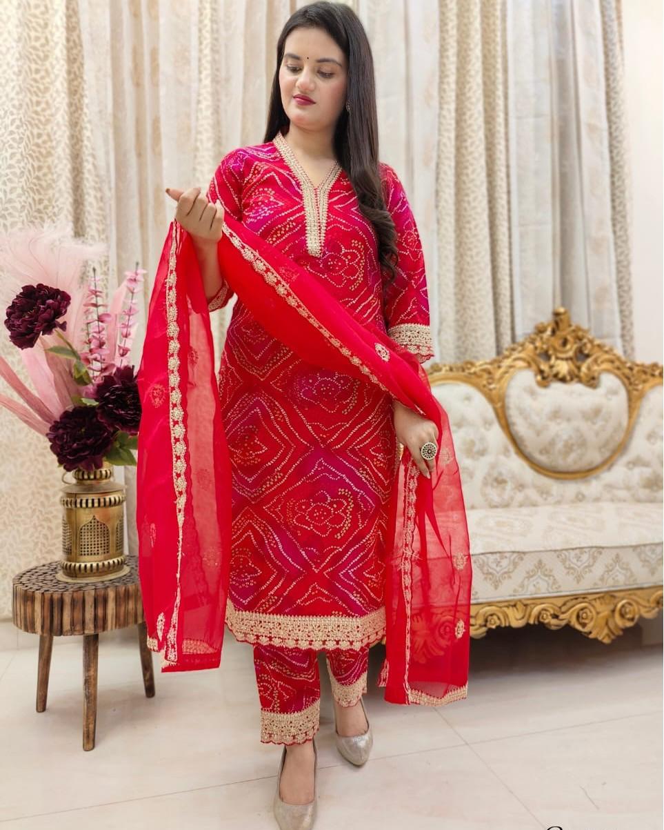 Exclusive Red Three-Piece Designer Kurta Set
