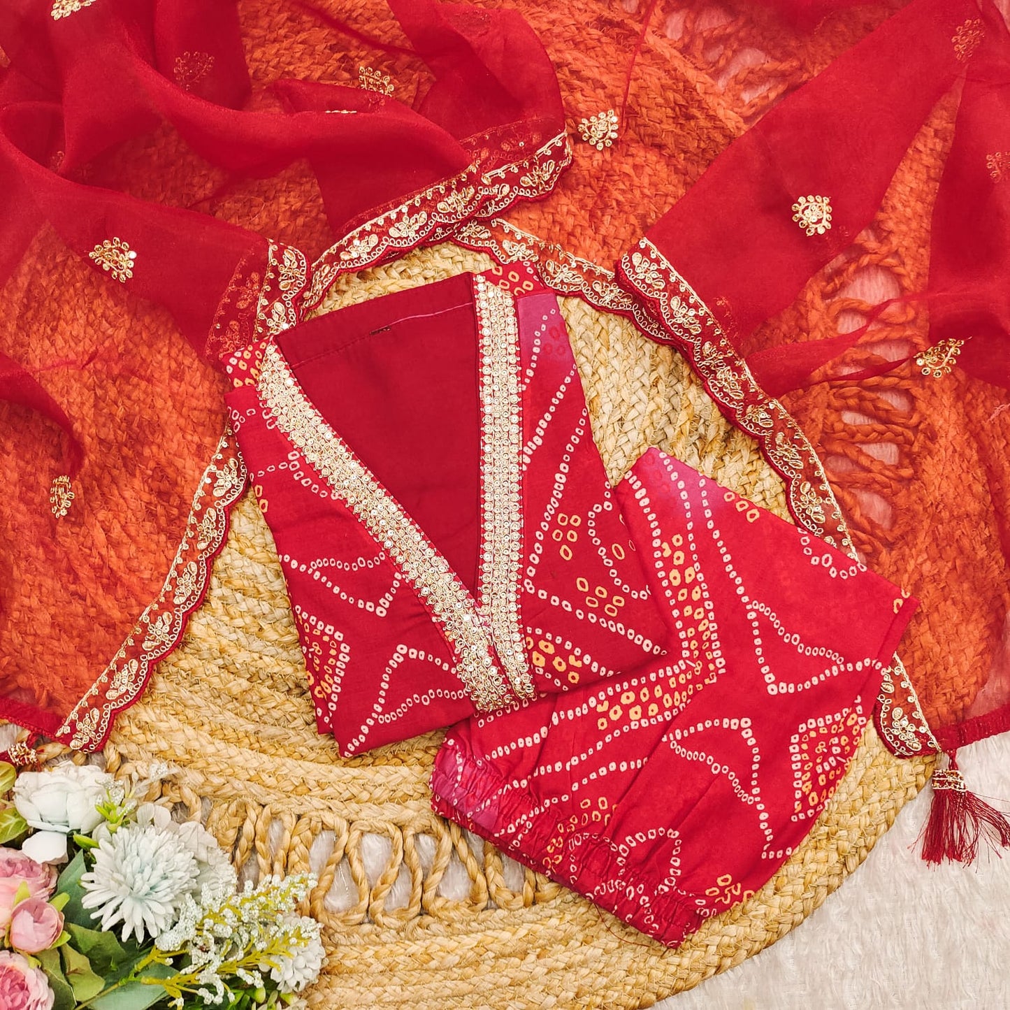 Exclusive Red Three-Piece Designer Kurta Set