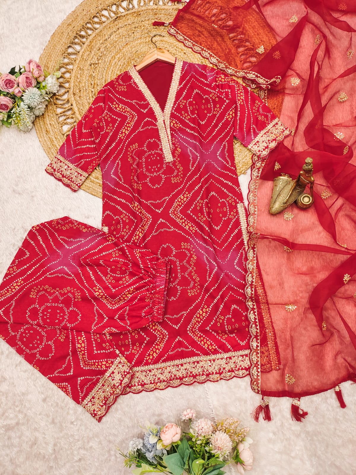 Exclusive Red Three-Piece Designer Kurta Set
