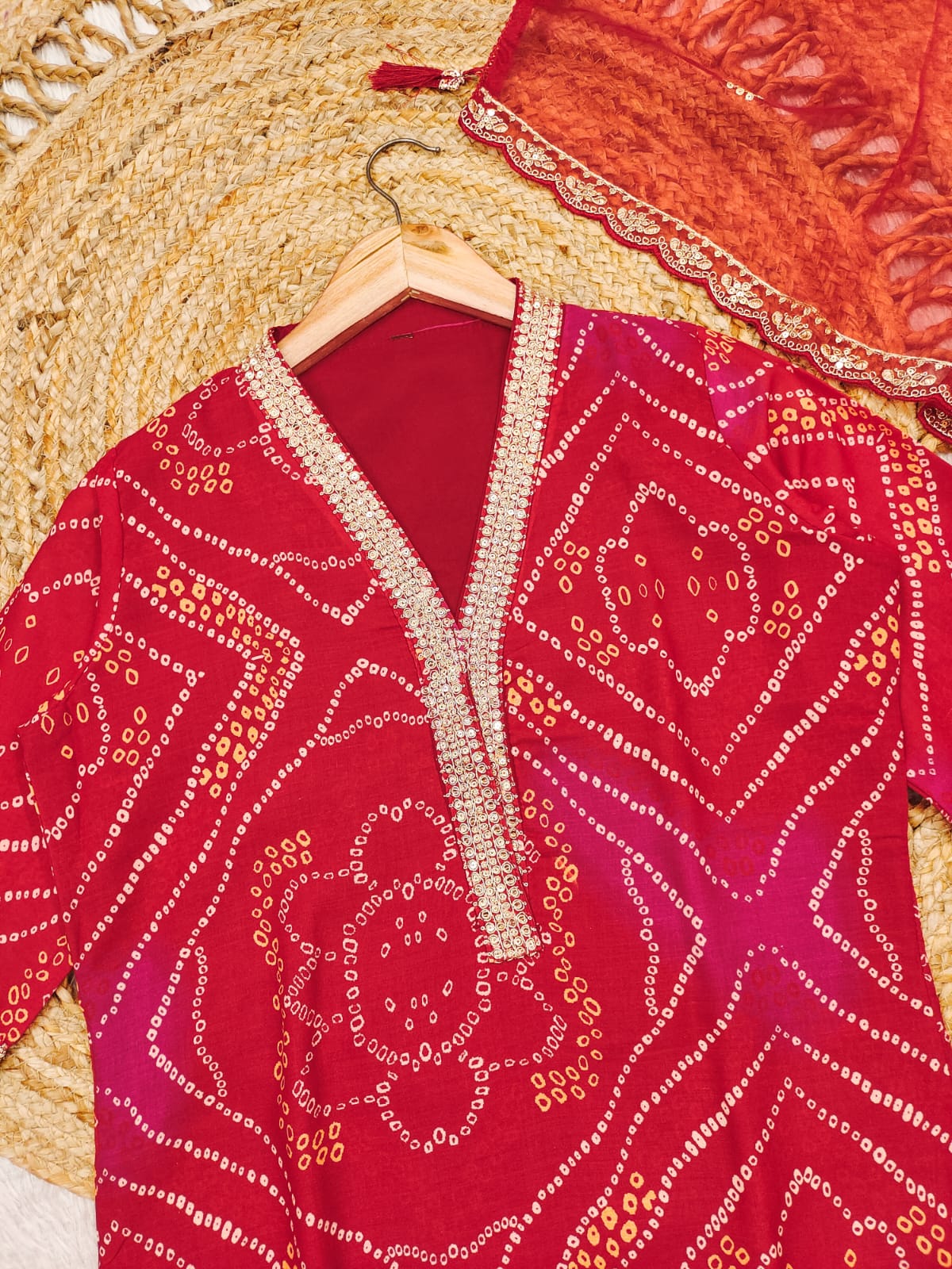 Exclusive Red Three-Piece Designer Kurta Set