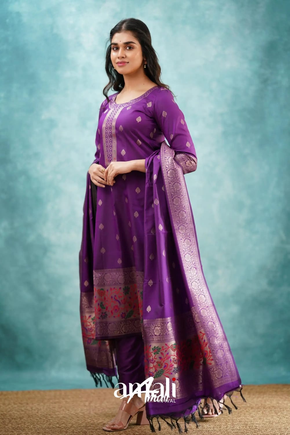 Sanvi – Purple Blended Paithani Silk Salwar Set