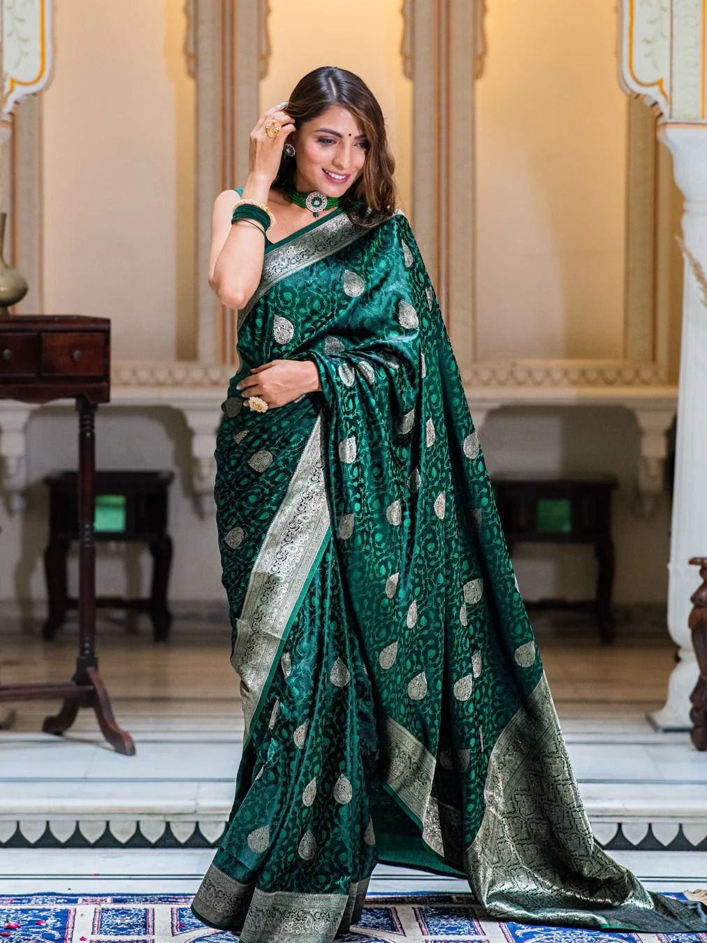 Emerald Green Banarasi Silk Saree
