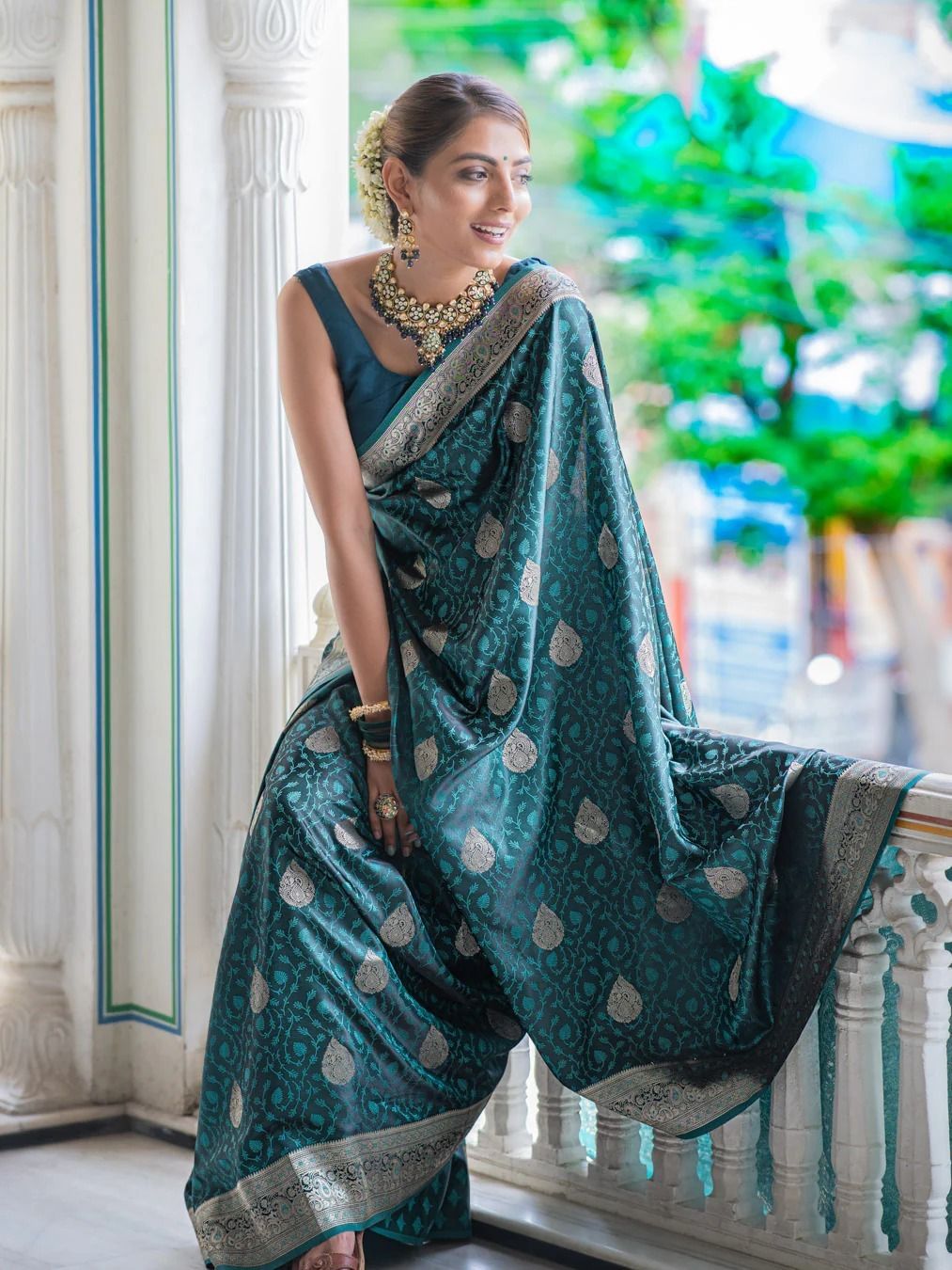 Emerald Green Banarasi Silk Saree