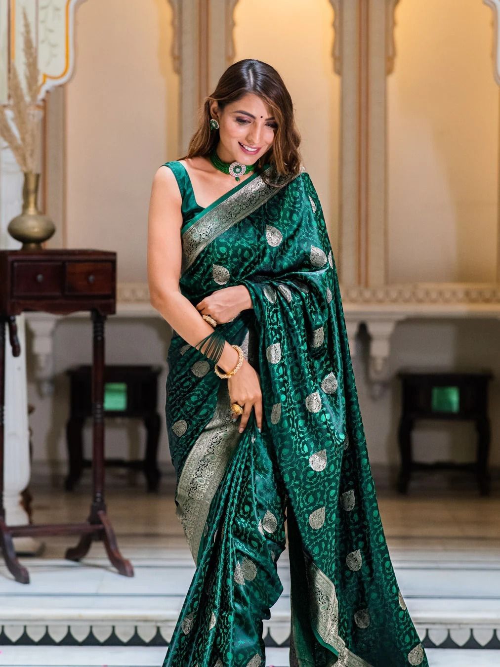 Emerald Green Banarasi Silk Saree