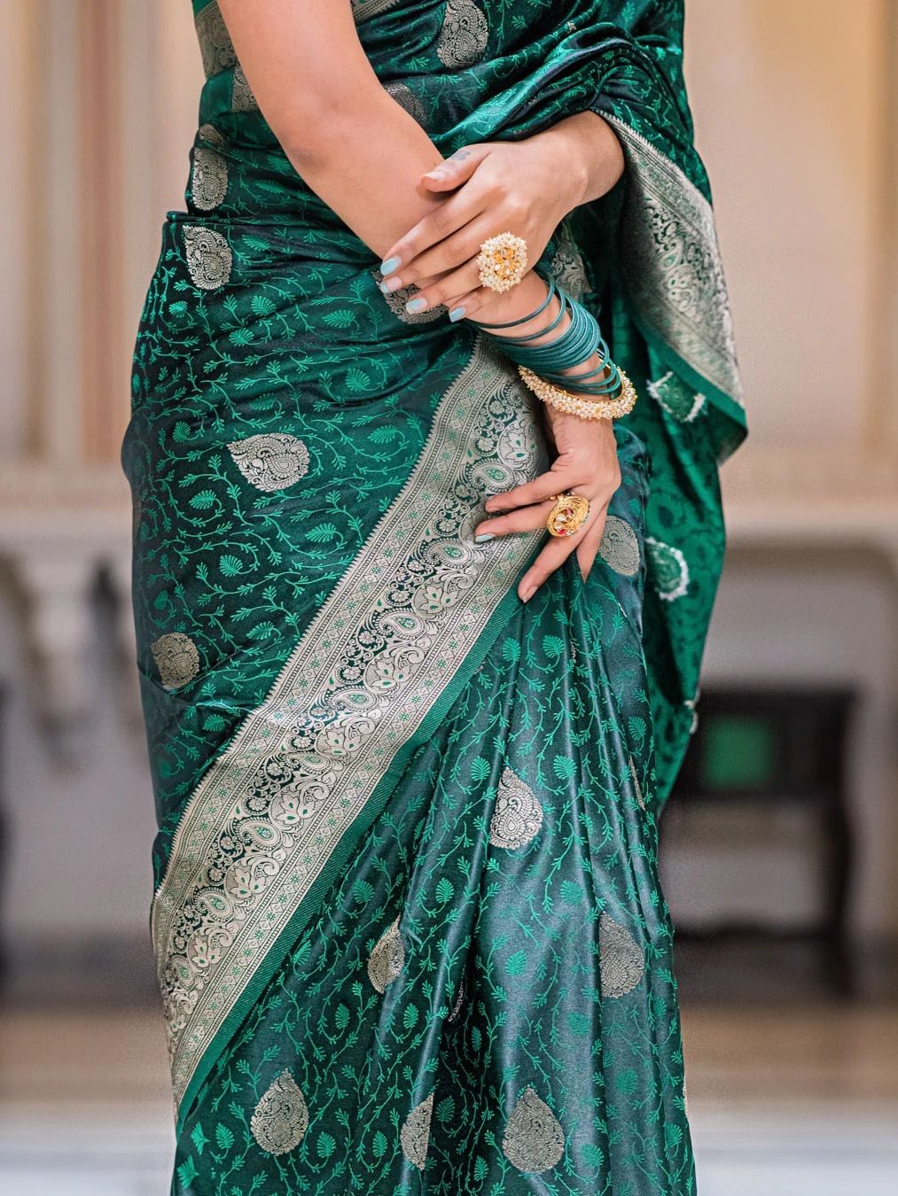 Emerald Green Banarasi Silk Saree