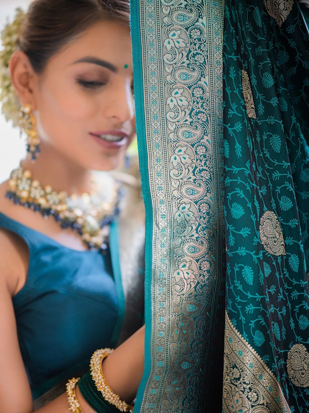 Emerald Green Banarasi Silk Saree