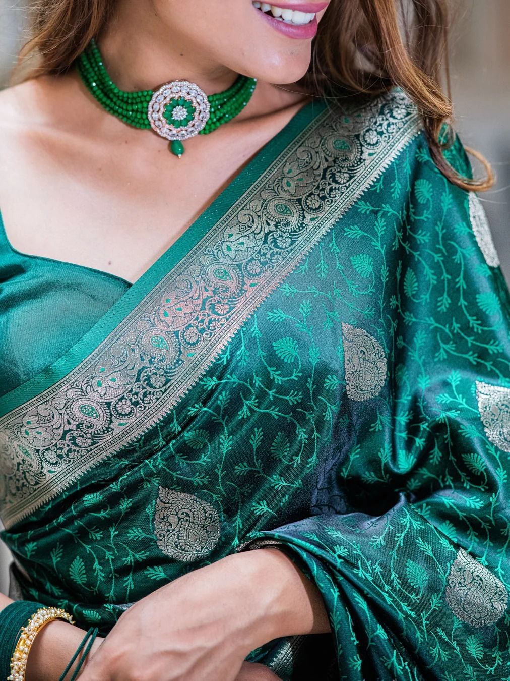 Emerald Green Banarasi Silk Saree