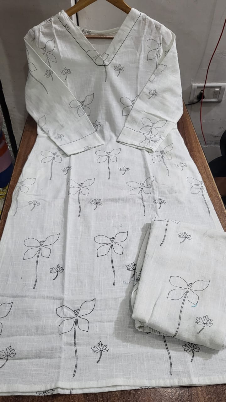 PURE COTTON KURTI WITH SELF PRINT & PLAZZO