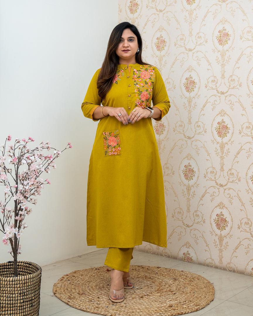PURE COTTON EMBROIDERY KURTI WITH PANT & DUPATTA