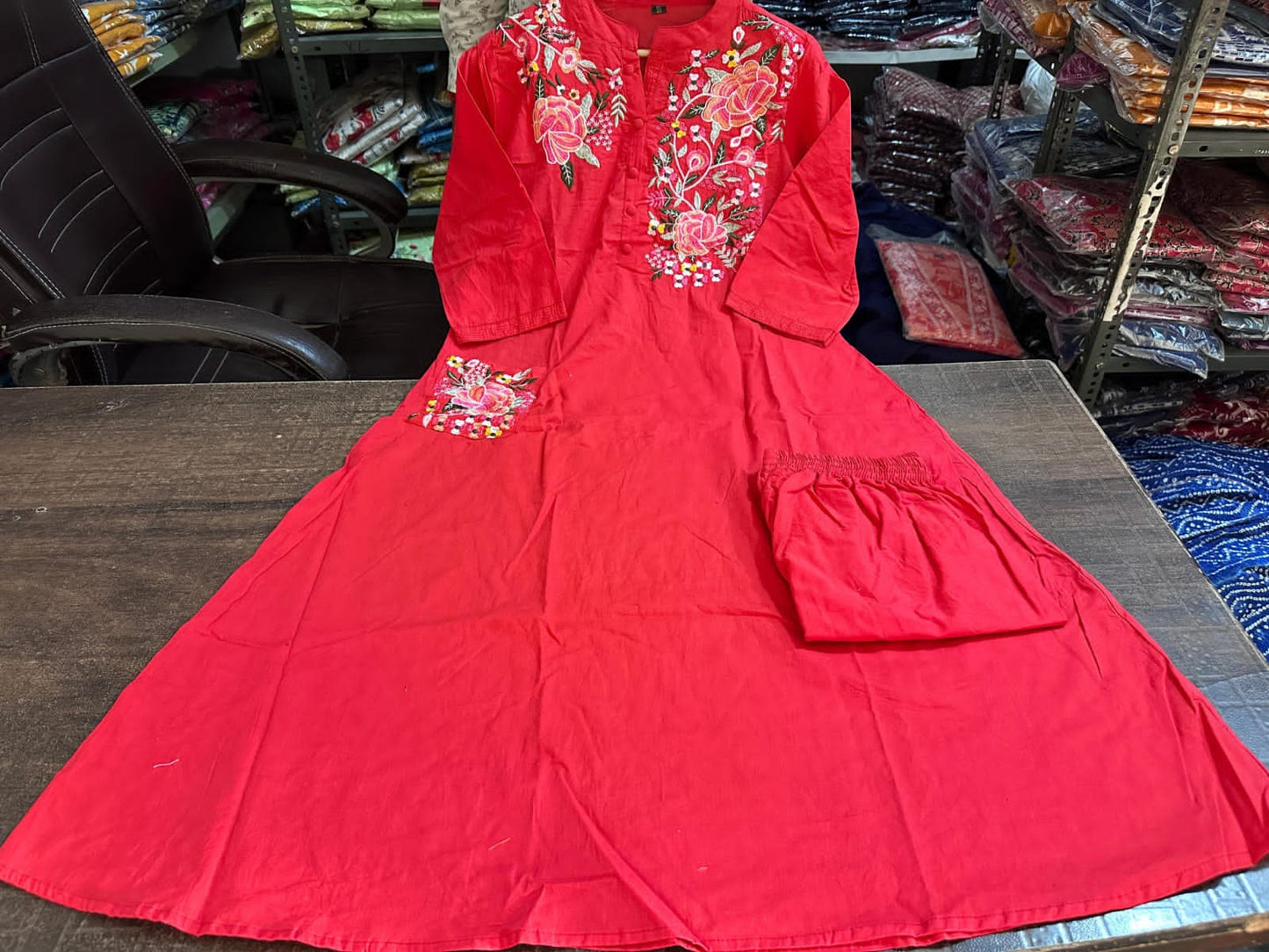 PURE COTTON EMBROIDERY KURTI WITH PANT & DUPATTA