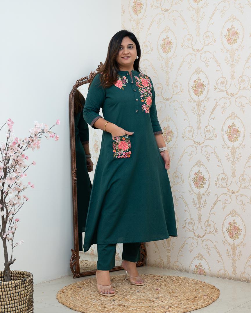 PURE COTTON EMBROIDERY KURTI WITH PANT & DUPATTA