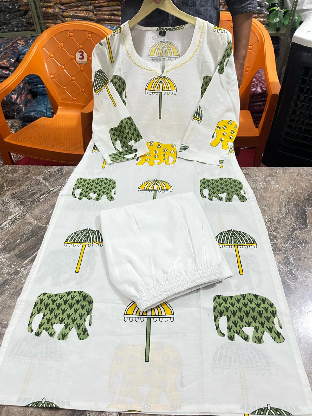 Ivory Cotton Kurti with Hand Block-Inspired Prints