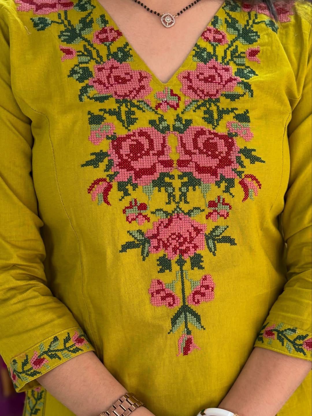 Floral Elegance in Vibrant Hues – Cotton Embroidered Coordinate Set