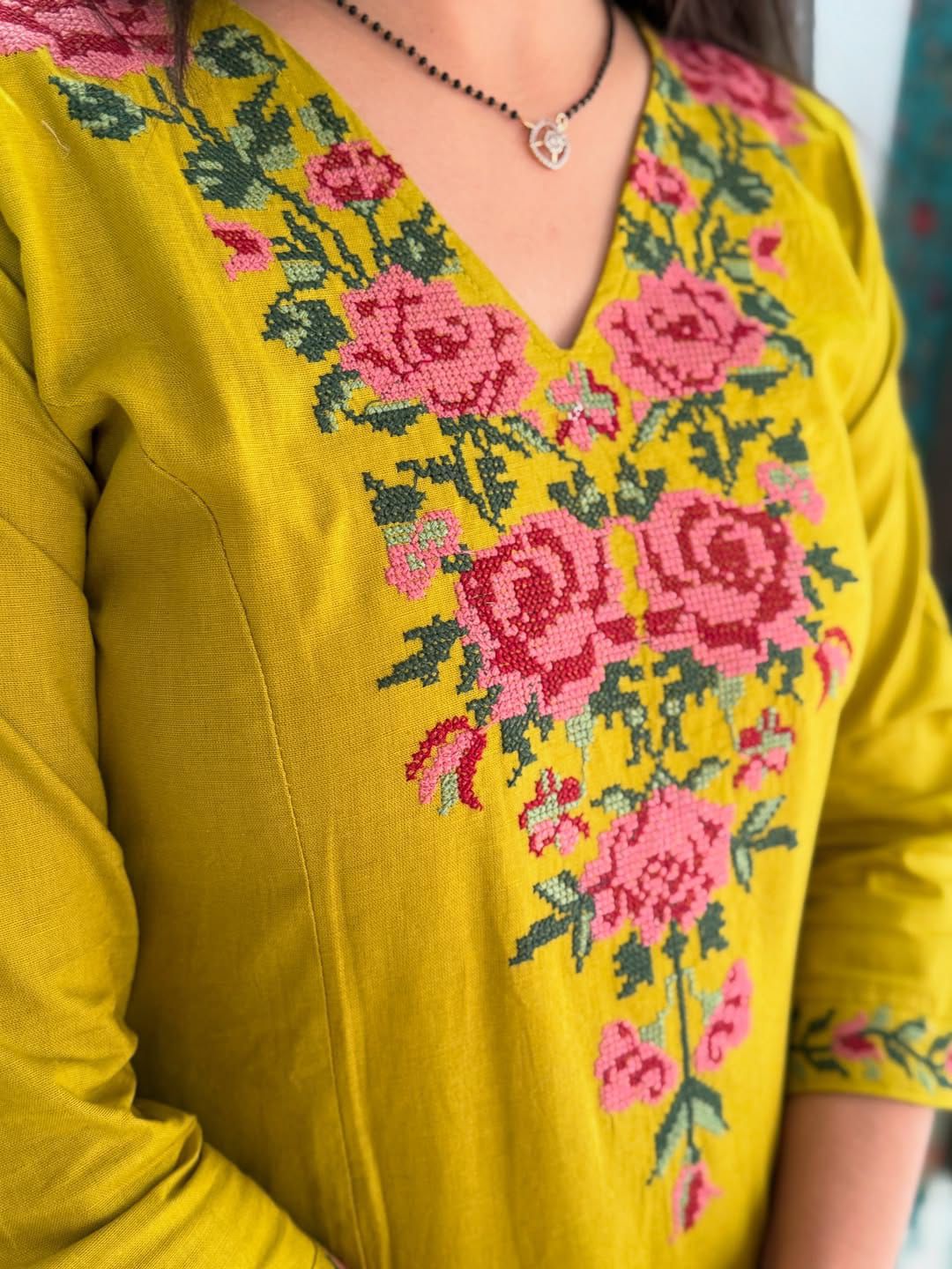 Floral Elegance in Vibrant Hues – Cotton Embroidered Coordinate Set