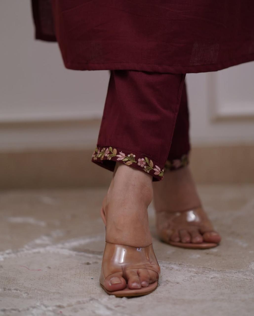 Elegance in Every Thread – Maroon Embroidered Kurti Set