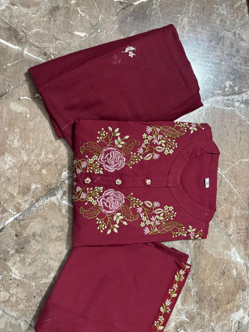 Elegance in Every Thread – Maroon Embroidered Kurti Set
